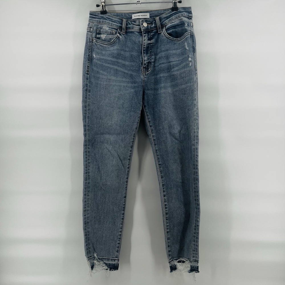 Flying Monkey‎ Women's Jeans Size 28 Blue Denim Skinny Raw Hem Distressed Ankle